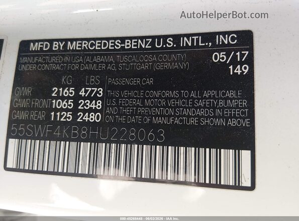 55SWF4KB8HU228063 2017 MERCEDES-BENZ C-CLASS White Engine compartment view