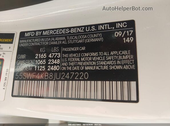 55SWF4KB8JU247220 2018 MERCEDES-BENZ C-CLASS Белый Вид подкапотного пространства