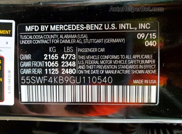 55SWF4KB9GU110540 2016 MERCEDES-BENZ C-CLASS Black ძრავის განყოფილების ხედი
