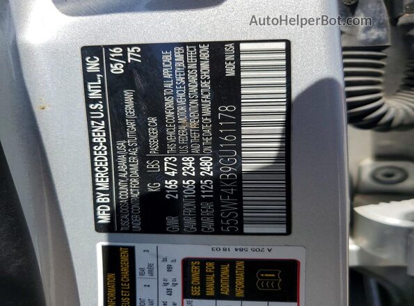 55SWF4KB9GU161178 2016 MERCEDES-BENZ C Silver Vista del compartimento del motor