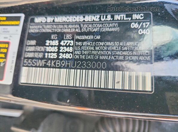 55SWF4KB9HU233000 2017 MERCEDES-BENZ C Black Вид наклейки з VIN-кодом