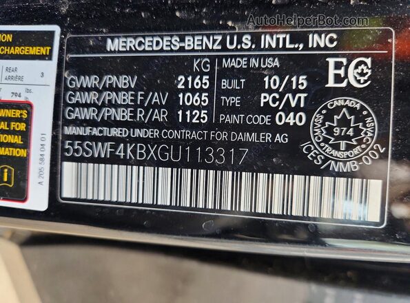 55SWF4KBXGU113317 2016 MERCEDES-BENZ C Black 