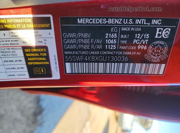55SWF4KBXGU130036 2016 MERCEDES-BENZ C Red 