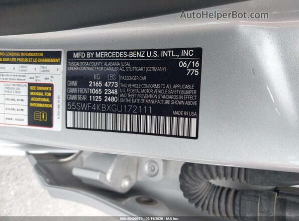55SWF4KBXGU172111 2016 MERCEDES-BENZ C-CLASS Silver Vista del compartimento del motor