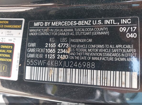55SWF4KBXJU246988 2018 MERCEDES-BENZ C-CLASS Черный Вид подкапотного пространства
