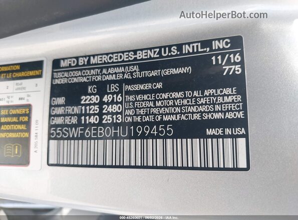 55SWF6EB0HU199455 2017 MERCEDES-BENZ AMG C 43 Gray Engine compartment view