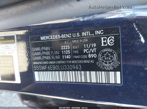 55SWF6EB0LU330943 2020 MERCEDES-BENZ AMG C 43 Blue Вид підкапотного простору