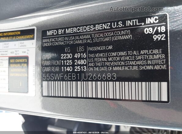 55SWF6EB1JU266683 2018 MERCEDES-BENZ AMG C 43 Gray 