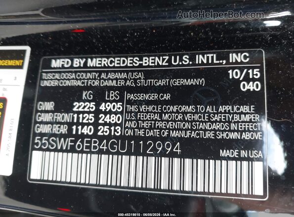 55SWF6EB4GU112994 2016 MERCEDES-BENZ C-CLASS Black ძრავის განყოფილების ხედი