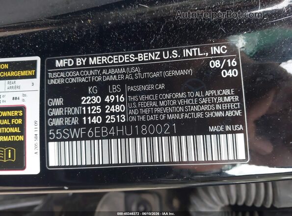 55SWF6EB4HU180021 2017 MERCEDES-BENZ AMG C 43 Black Engine compartment view