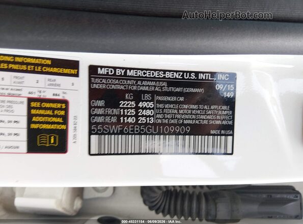 55SWF6EB5GU109909 2016 MERCEDES-BENZ C-CLASS White Вид підкапотного простору