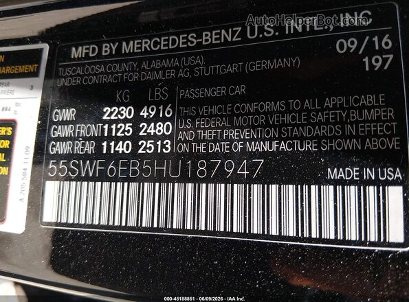 55SWF6EB5HU187947 2017 MERCEDES-BENZ AMG C 43 Black Вид підкапотного простору