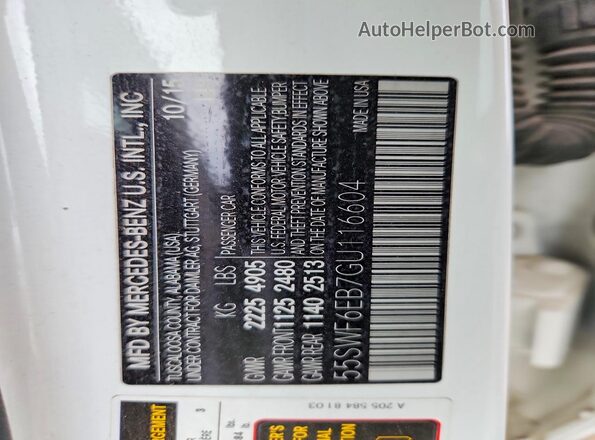 55SWF6EB7GU116604 2016 MERCEDES-BENZ C White ძრავის განყოფილების ხედი