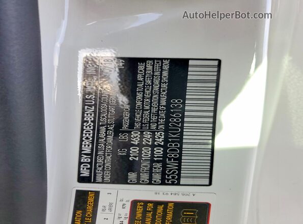 55SWF8DB1KU286138 2019 MERCEDES-BENZ C Белый Вид подкапотного пространства
