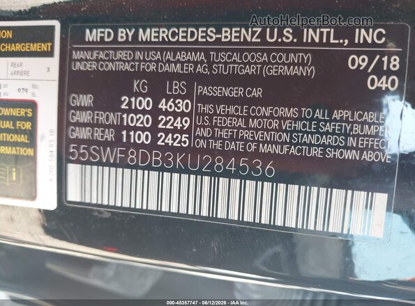 55SWF8DB3KU284536 2019 MERCEDES-BENZ C-CLASS Black 