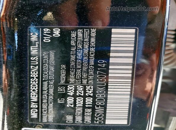 55SWF8DB3KU307149 2019 MERCEDES-BENZ C Black Vista de la etiqueta del VIN
