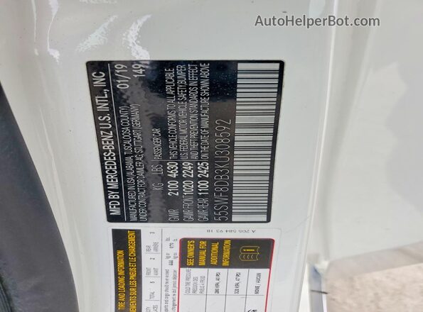 55SWF8DB3KU308592 2019 MERCEDES-BENZ C White Շարժիչի բաժամունքի տեսք