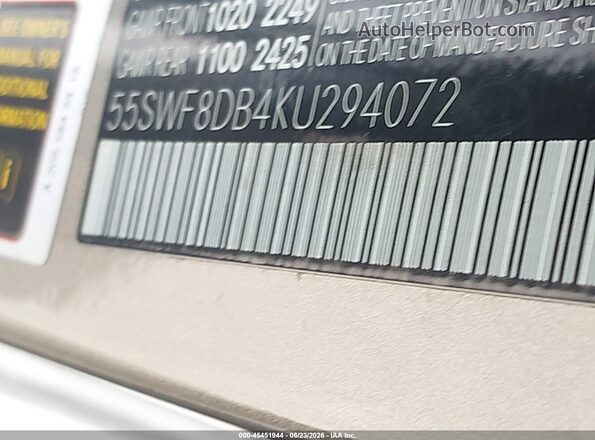 55SWF8DB4KU294072 2019 MERCEDES-BENZ C-CLASS Серебряный Вид подкапотного пространства
