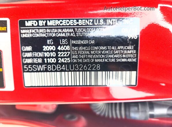 55SWF8DB4LU326228 2020 MERCEDES-BENZ C Red 