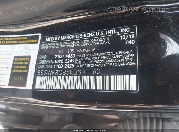 55SWF8DB5KU301160 2019 MERCEDES-BENZ C-CLASS Черный Вид подкапотного пространства
