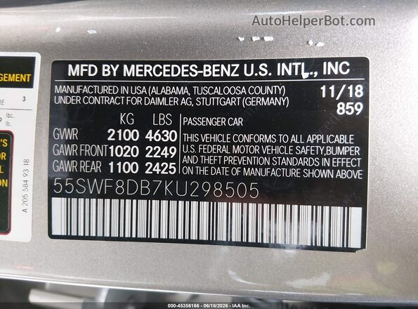 55SWF8DB7KU298505 2019 MERCEDES-BENZ C-CLASS Champagne Вид підкапотного простору