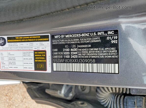 55SWF8DBXKU309058 2019 MERCEDES-BENZ C Серый Вид подкапотного пространства