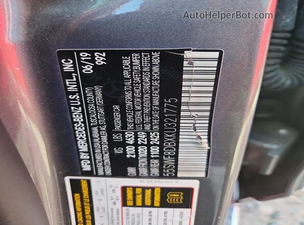 55SWF8DBXKU321775 2019 MERCEDES-BENZ C Gray ძრავის განყოფილების ხედი