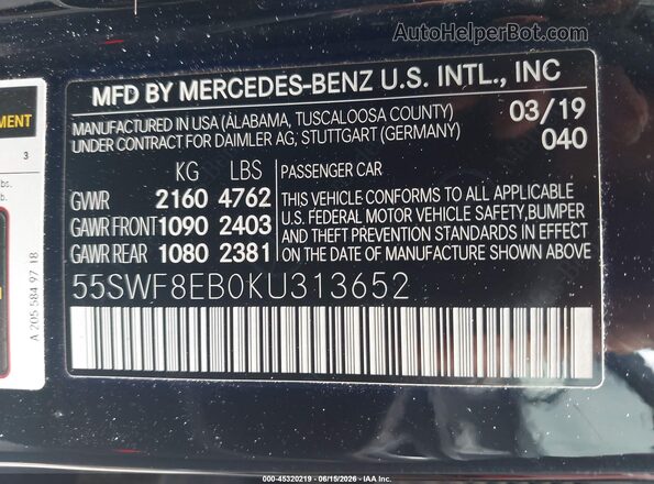 55SWF8EB0KU313652 2019 MERCEDES-BENZ C-CLASS Black Widok komory silnika