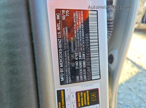55SWF8EB1KU289846 2019 MERCEDES-BENZ C Silver 