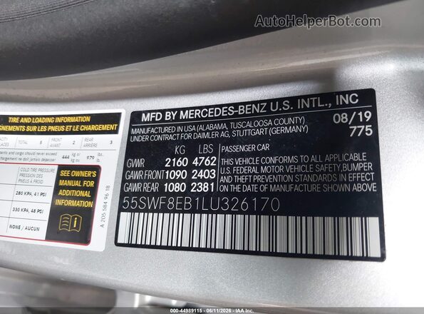 55SWF8EB1LU326170 2020 MERCEDES-BENZ C-CLASS Серебряный Вид подкапотного пространства