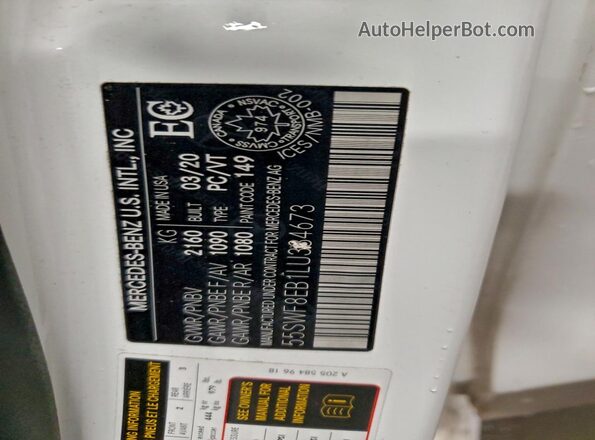55SWF8EB1LU334673 2020 MERCEDES-BENZ C White Vista del compartimento del motor