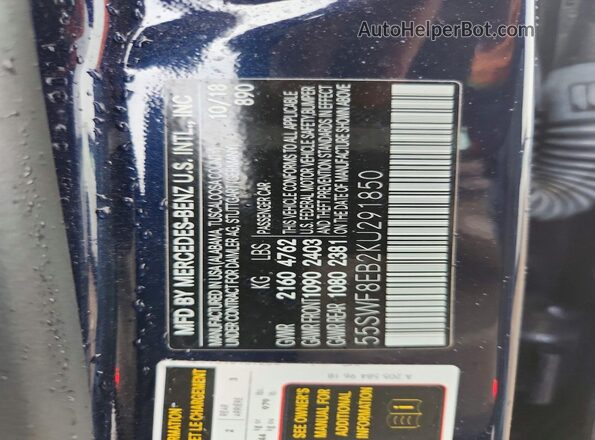55SWF8EB2KU291850 2019 MERCEDES-BENZ C Blue Вид підкапотного простору