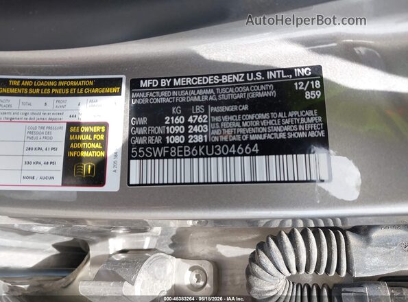 55SWF8EB6KU304664 2019 MERCEDES-BENZ C-CLASS Серебряный Вид подкапотного пространства