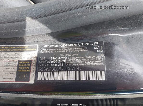 55SWF8EB8KU302589 2019 MERCEDES-BENZ C-CLASS Черный Вид подкапотного пространства