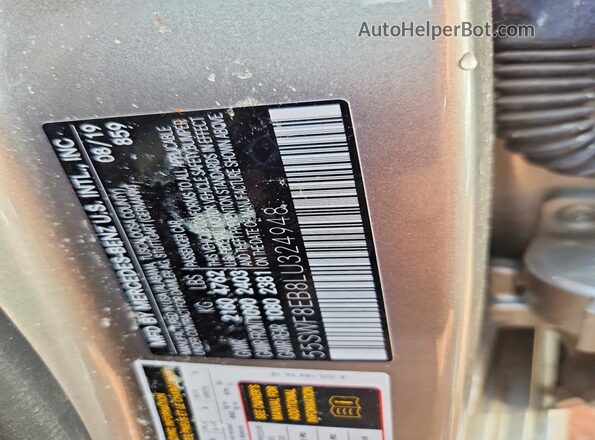 55SWF8EB8LU324948 2020 MERCEDES-BENZ C Silver Widok naklejki z numerem VIN