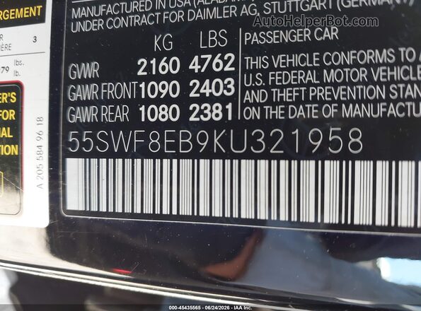 55SWF8EB9KU321958 2019 MERCEDES-BENZ C-CLASS Black Engine compartment view