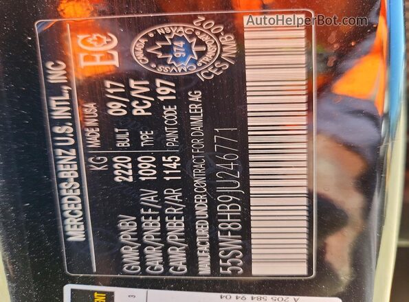55SWF8HB9JU246771 2018 MERCEDES-BENZ C Black Vista de la etiqueta del VIN