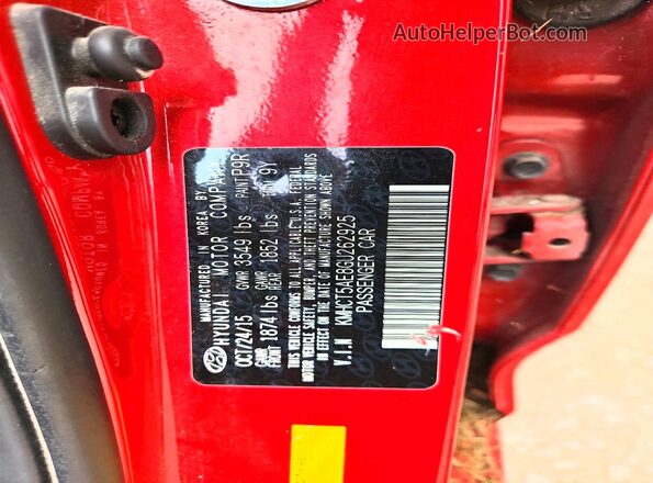 KMHCT5AE8GU262925 2016 HYUNDAI ACCENT Red Widok naklejki z numerem VIN