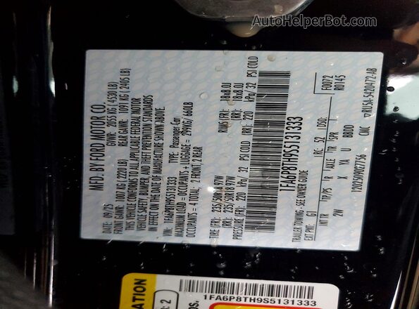 1FA6P8TH9S5131333 2025 FORD MUSTANG Black Vista interior de 360 grados