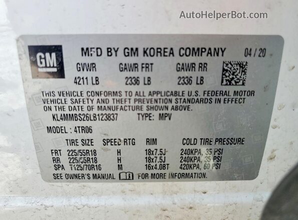 KL4MMBS26LB123837 2020 BUICK ENCORE White სალონის 360-გრადუსიანი ხედი