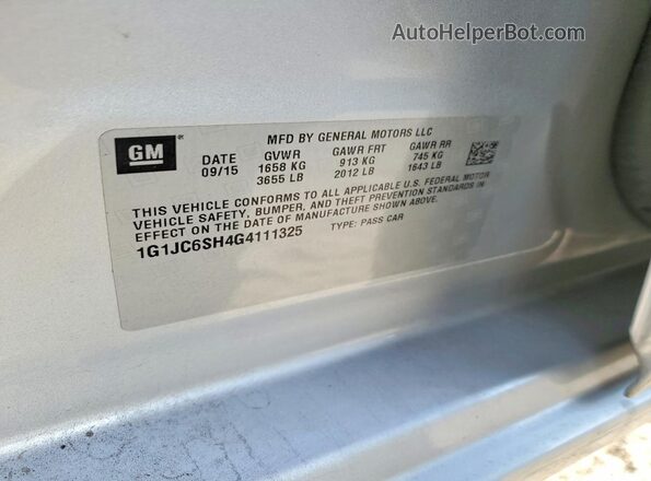 1G1JC6SH4G4111325 2016 CHEVROLET SONIC Silver Вид наклейки з VIN-кодом