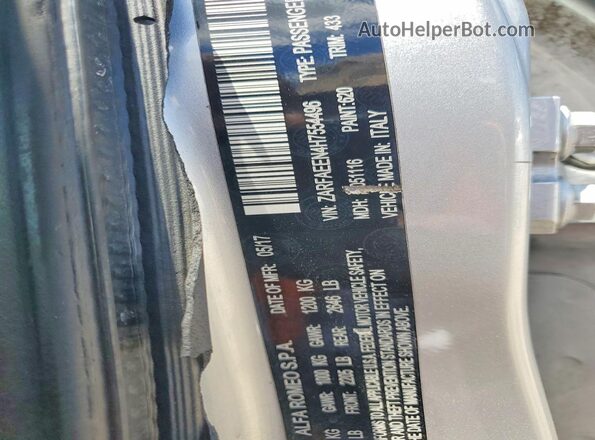 ZARFAEEN4H7554496 2017 ALFA ROMEO GIULIA Silver VIN sticker view