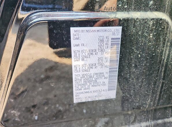 5N1DR2MM6JC603241 2018 NISSAN PATHFINDER Black 