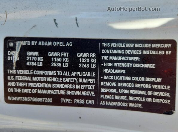 W04WT3N57GG057282 2016 BUICK CASCADA White Widok naklejki z numerem VIN