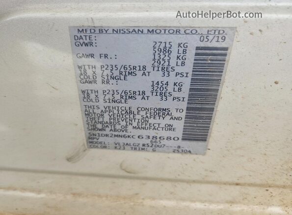5N1DR2MN6KC638680 2019 NISSAN PATHFINDER Silver 