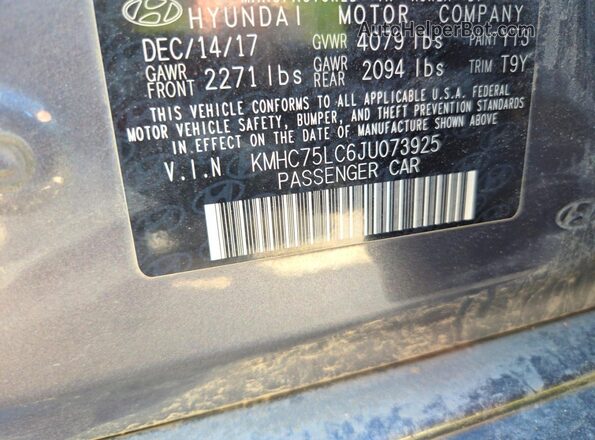 KMHC75LC6JU073925 2018 HYUNDAI IONIQ Gray Rear interior view