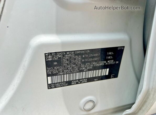 JTMBFREV0GJ100071 2016 TOYOTA RAV4 White 