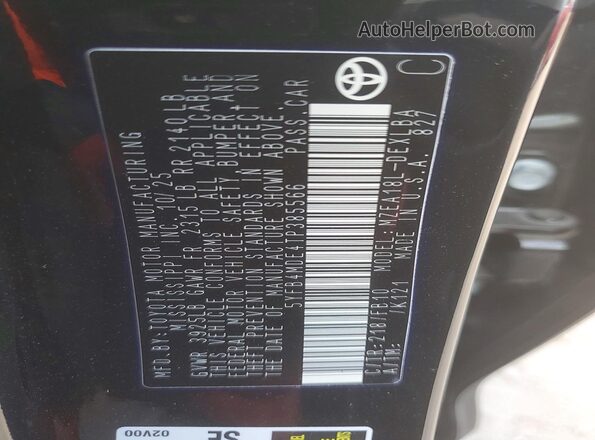 5YFB4MDE4TP385566 2026 TOYOTA COROLLA Black Вид наклейки з VIN-кодом