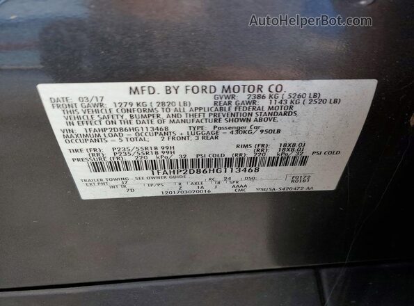 1FAHP2D86HG113468 2017 FORD TAURUS Gray 360 interior view