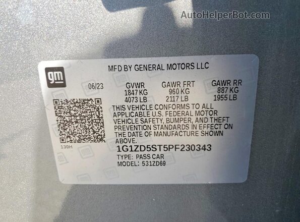 1G1ZD5ST5PF230343 2023 CHEVROLET MALIBU Gray VIN կոդի պիտակի տեսք